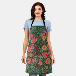 Abstract Colorful Sunflowers Butterflies Apron