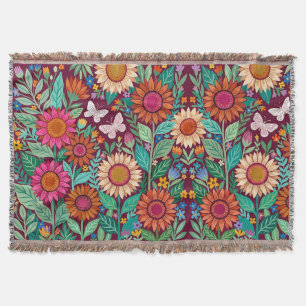 Abstract Colorful Sunflowers Butterflies Blankets