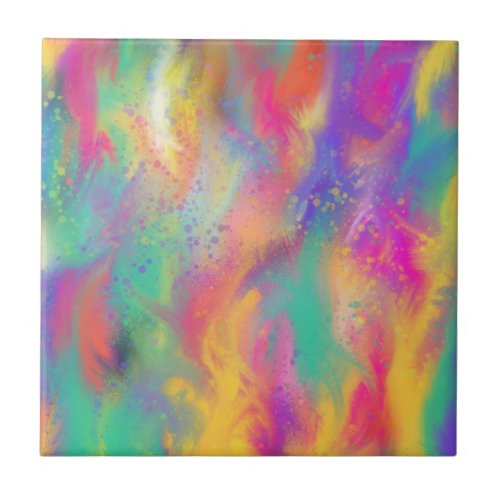 Abstract Colorful swash acrylics Pink Teal yellow  Ceramic Tile