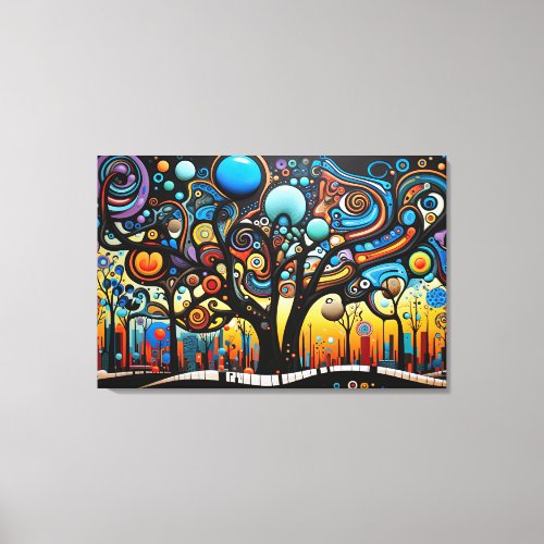 Abstract Colorful Swirl Tree Landscape Nature Canvas Print
