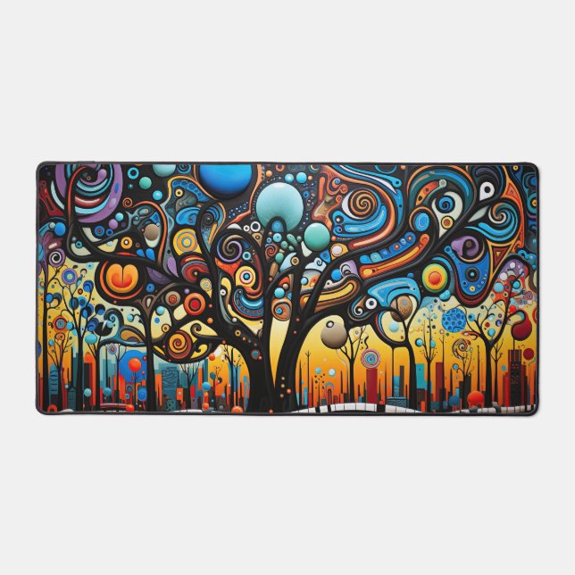 Abstract Colorful Swirl Tree Landscape Nature Desk Mat (Front)