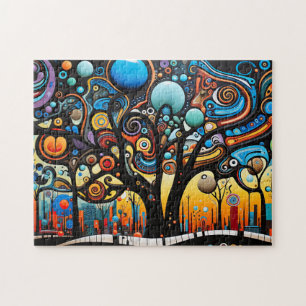Abstract Colorful Swirl Tree Landscape Nature Jigsaw Puzzle