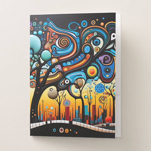 Abstract Colorful Swirl Tree Landscape Nature Pocket Folder (Front)