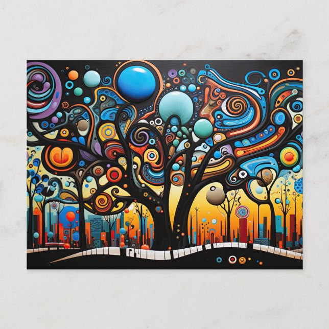 Abstract Colorful Swirl Tree Landscape Nature Postcard (Front)