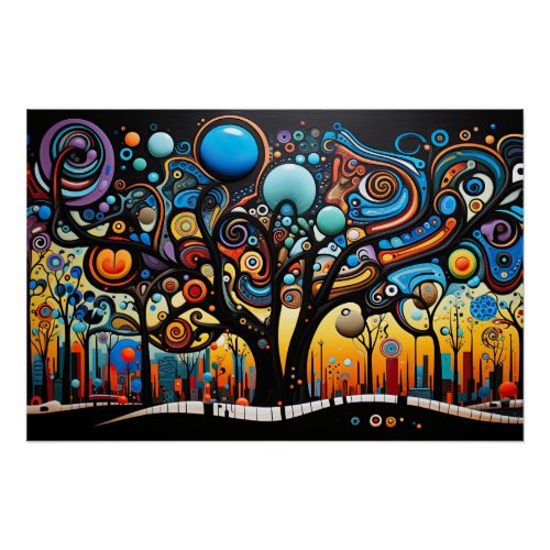 Abstract Colorful Swirl Tree Landscape Nature Poster