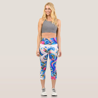 Abstract Colorful Swirls Capri Leggings - Psychede