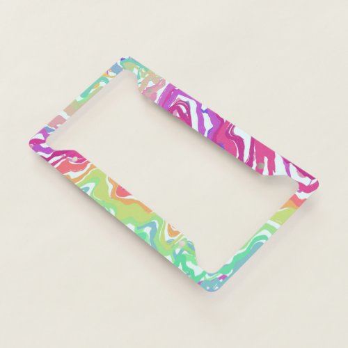 Abstract Colorful Swirls Handmade Boho Rainbow License Plate Frame