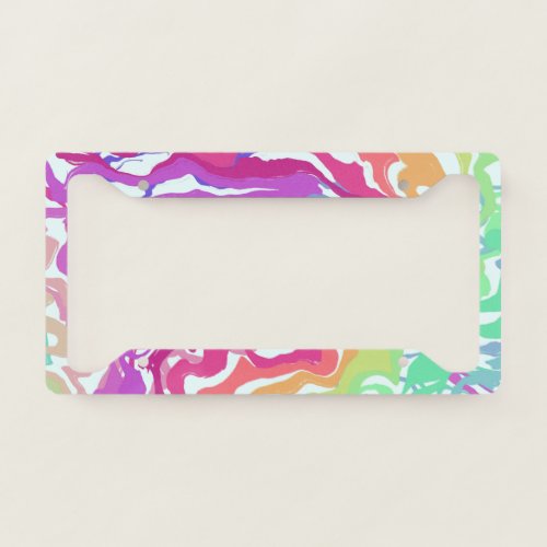 Abstract Colorful Swirls Handmade Boho Rainbow License Plate Frame