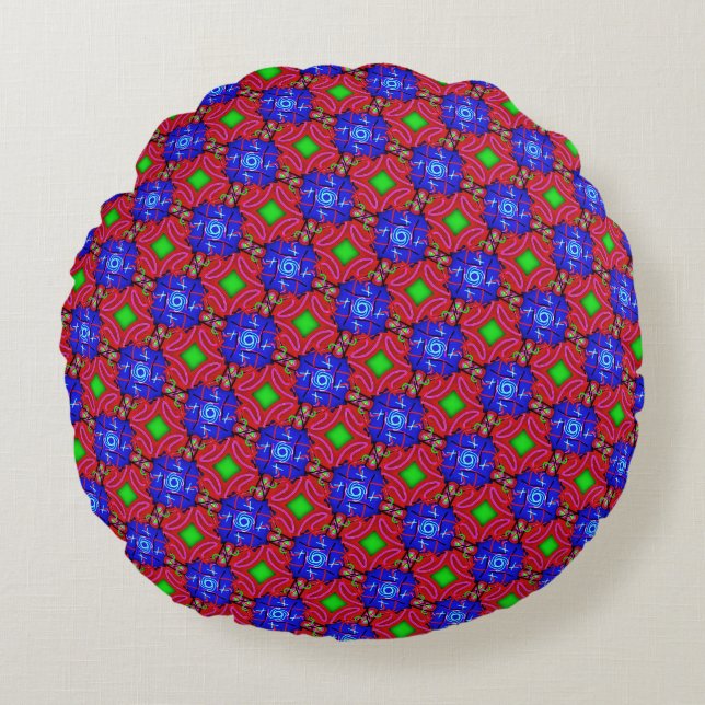 Abstract Colorful Symmetry Pattern Round Pillow (Front)