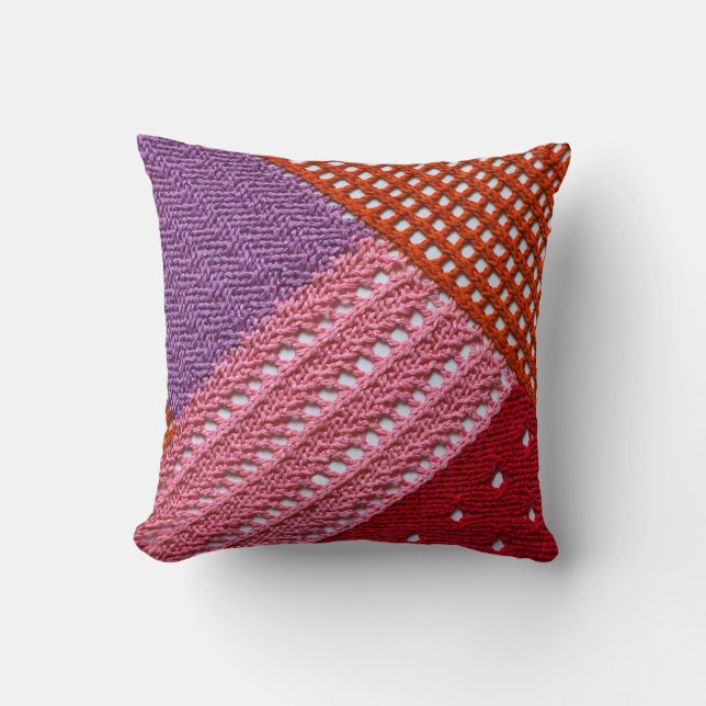 Abstract colorful texture knitted by spokes.Knitte Throw Pillow (Front)