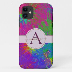 Abstract Colorful Tie Dye Monogram Name iPhone 11 Case