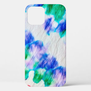 Abstract colorful tie dye pattern on a crumpled wh iPhone 12 case