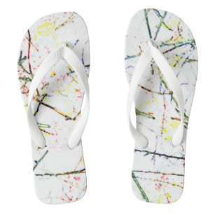 Abstract colorful tree branches on white design flip flops