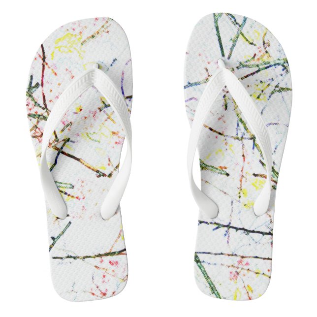 Abstract colorful tree branches on white design flip flops (Footbed)
