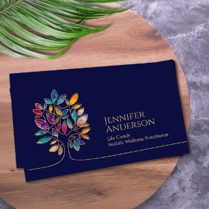Abstract Colorful Tree Life Coach Wellness Business Card
