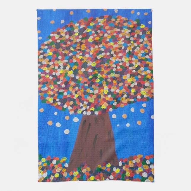 Abstract Colorful Tree Tea Towel (Vertical)