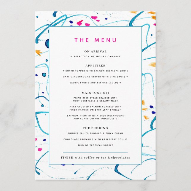 Abstract colorful tropical event custom menu (Front)