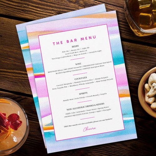 Abstract colorful tropical lines event custom bar menu