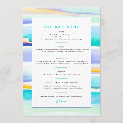 Abstract colorful tropical lines event custom bar menu