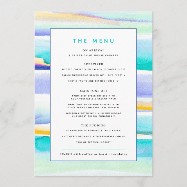 Abstract colorful tropical lines event custom menu (Front)