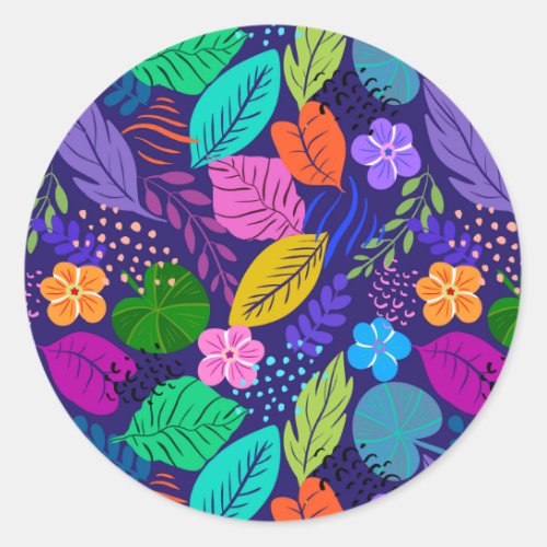 Abstract colorful tropical pattern classic round sticker