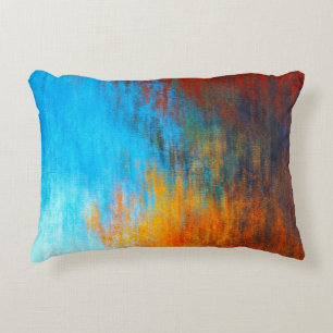 Abstract colorful turquoise blue, orange and red accent pillow