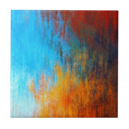 Abstract Colorful Turquoise Blue, Orange And Red Ceramic Tile