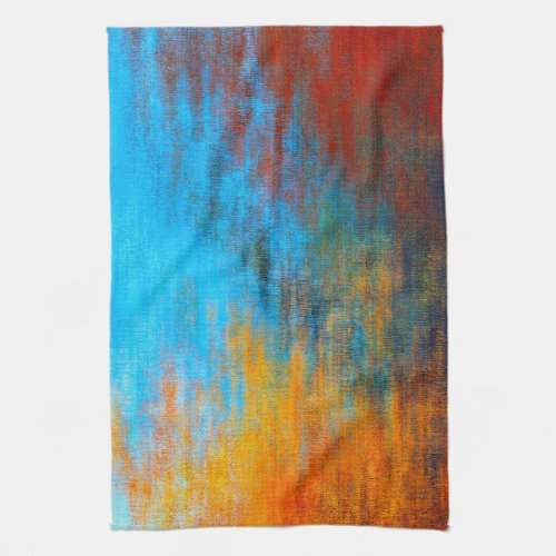 Abstract colorful turquoise blue orange and red kitchen towel