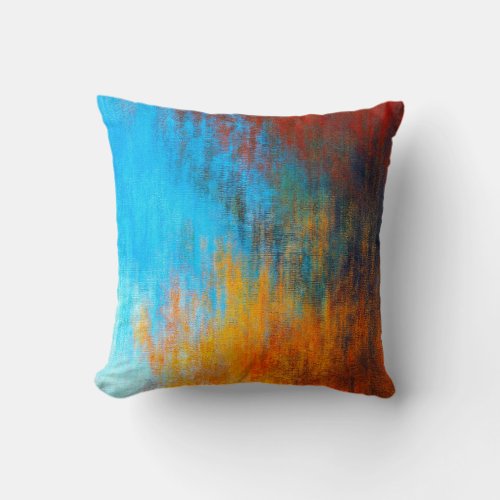 Abstract colorful turquoise blue orange and red throw pillow