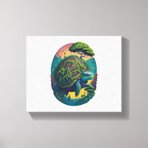 Abstract Colorful Turtle with Planet Earth Canvas Print
