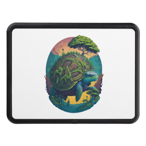 Abstract Colorful Turtle with Planet Earth Hitch Cover