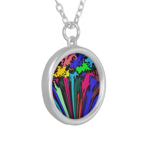 Abstract Colorful Twirl  Pinched  Silver Plated Necklace