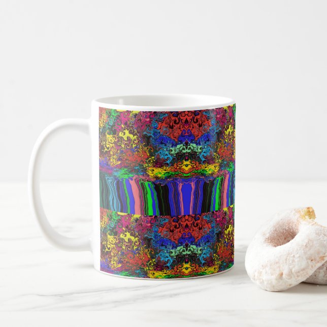 Abstract Colorful Twirlers / Pushed / Half Drop /  Coffee Mug (With Donut)