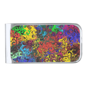 Abstract Colorful Twirlers / Silver Finish Money Clip