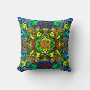 Abstract Colorful Twirly Pushed Mirror Greenleaf / Throw Pillow
