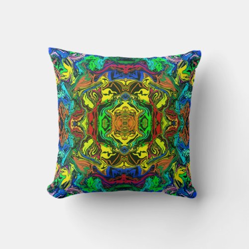 Abstract Colorful Twirly Pushed Mirror Greenleaf  Throw Pillow