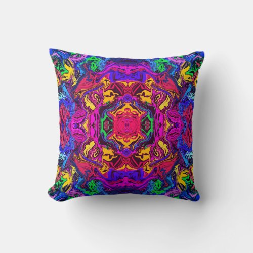 Abstract Colorful Twirly Pushed  Mirror  Miami  Throw Pillow