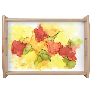 Abstract colorful, vivid flowers serving tray