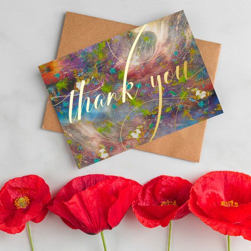 Abstract Colorful Watercolor Boho Artsy Thank You Foil Holiday Card
