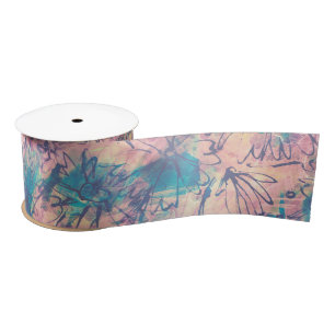 Abstract Colorful Watercolor Floral Pattern Satin Ribbon