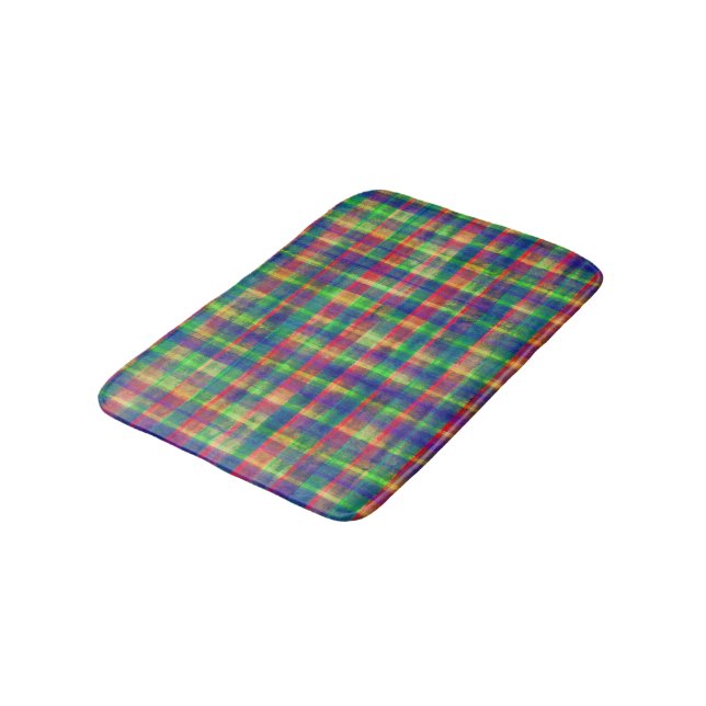 Abstract Colorful Watercolor Plaid Pattern Bath Mat (Angled)