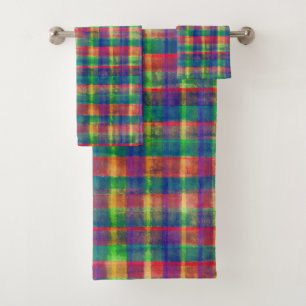 Abstract Colorful Watercolor Plaid Pattern Bath Towel Set