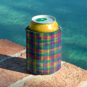 Abstract Colorful Watercolor Plaid Pattern Can Cooler