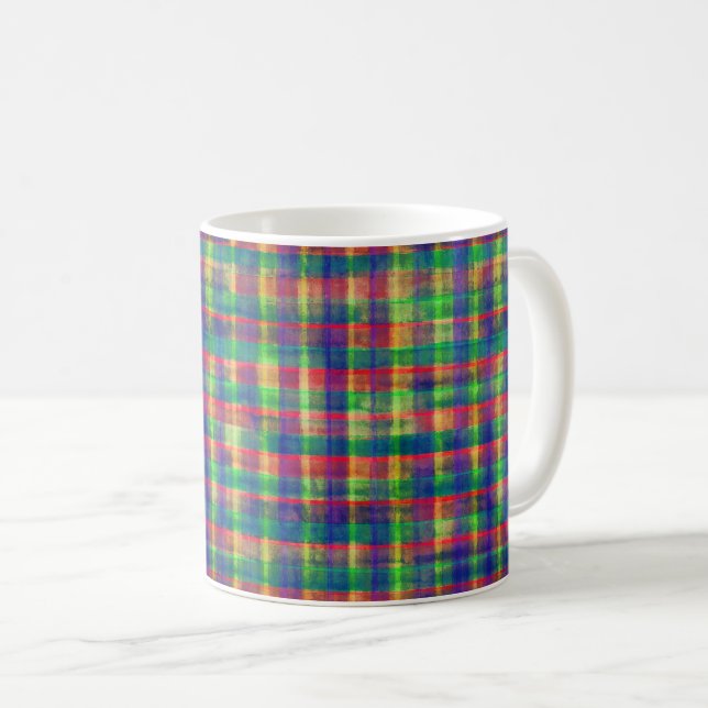 Abstract Colorful Watercolor Plaid Pattern Coffee Mug (Front Right)