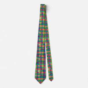 Abstract Colorful Watercolor Plaid Pattern Neck Tie