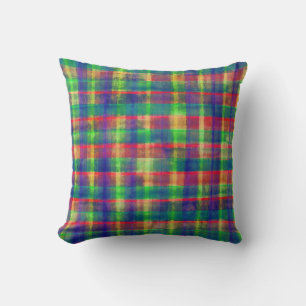 Abstract Colorful Watercolor Plaid Pattern Throw Pillow