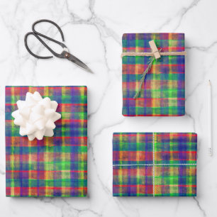 Abstract Colorful Watercolor Plaid Pattern Wrapping Paper Sheets
