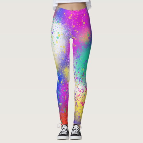 Abstract colorful watercolor splash leggings