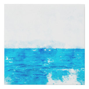 Abstract colorful wave sea ocean water, watercolor faux canvas print