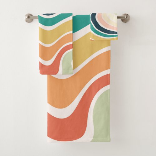 Abstract Colorful Wavy Pattern Bath Towel Set